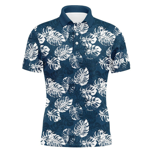 Herren Golf Polo Shirt mit individuellem blauem tropischem Monstera-Blätter Muster - Team Golf Oberteil für Männer, Golf-Geschenk N7298 - Climcat