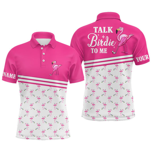 Herren Golf Polo Shirt mit individuellem Design in Pink und Weiß mit Flamingo-Motiv - Spreche Birdie zu mir N7527 - Climcat