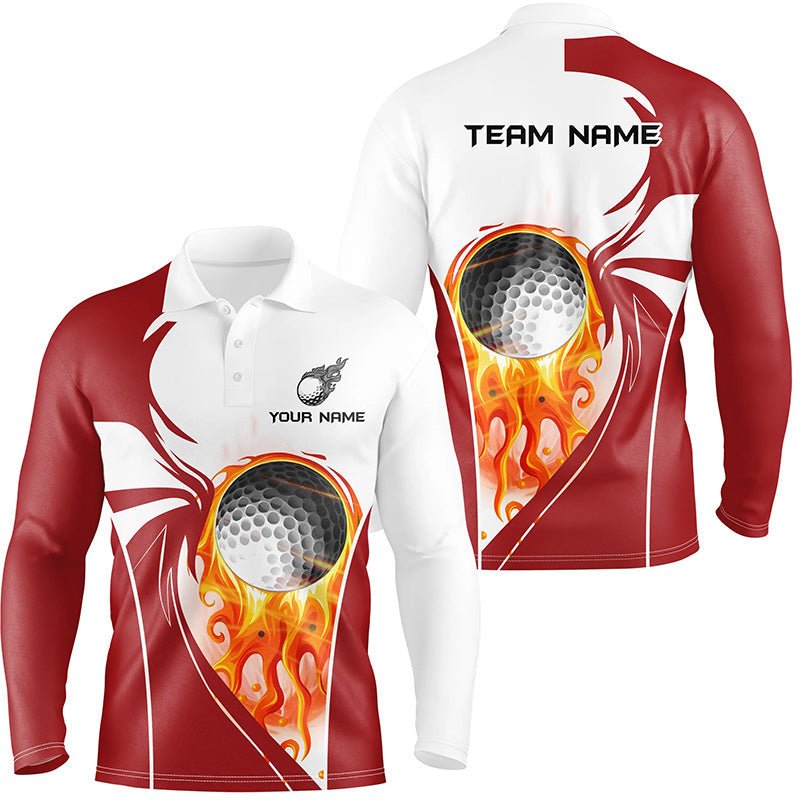 Herren Golf Polo Shirt mit individuellem Golfball-Feuerdesign, Golfbekleidung für Herren, Golfoberteile für Herren | Rot N7062 - Climcat