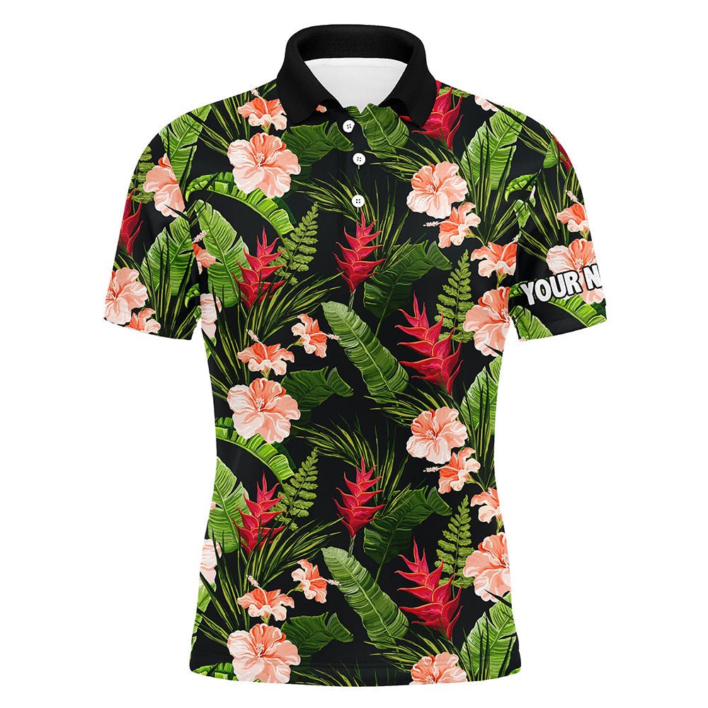 Herren Golf Polo Shirt mit individuellem tropischem Hibiskusmuster - Team Golf Tops für Herren, Golfoutfits für Männer N7301 - Climcat