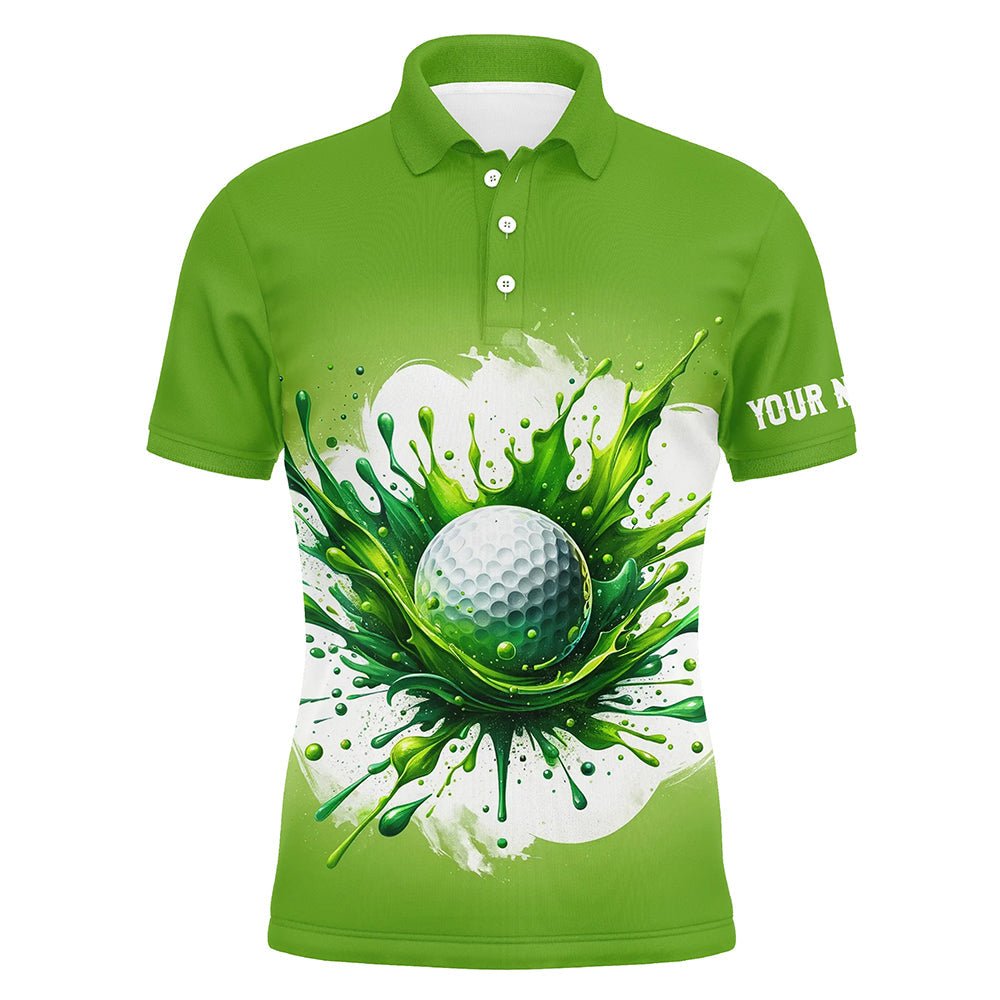 Herren Golf Polo Shirt mit individuellem Wasserfarben-Design und grünem Golfballmuster - Golfoberteil für Männer, Geschenk für Golfliebhaber N7293 - Climcat