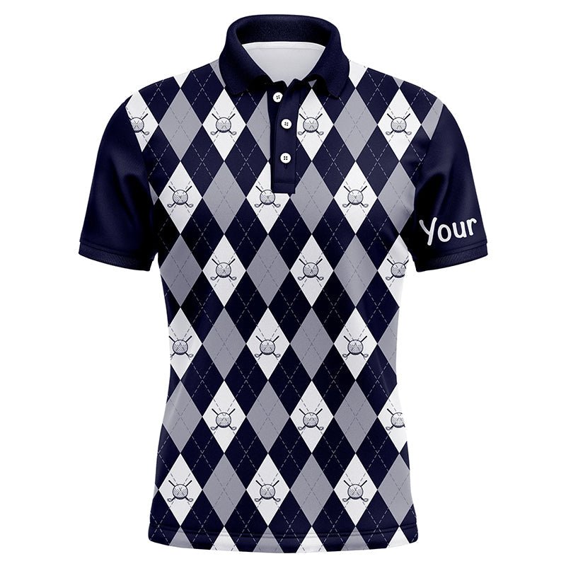 Herren Golf Polo Shirt mit Navy-Blauem Argyle-Karo-Muster | Individuelle Golfbekleidung für Herren | Golfbekleidung für Männer N7423 - Climcat