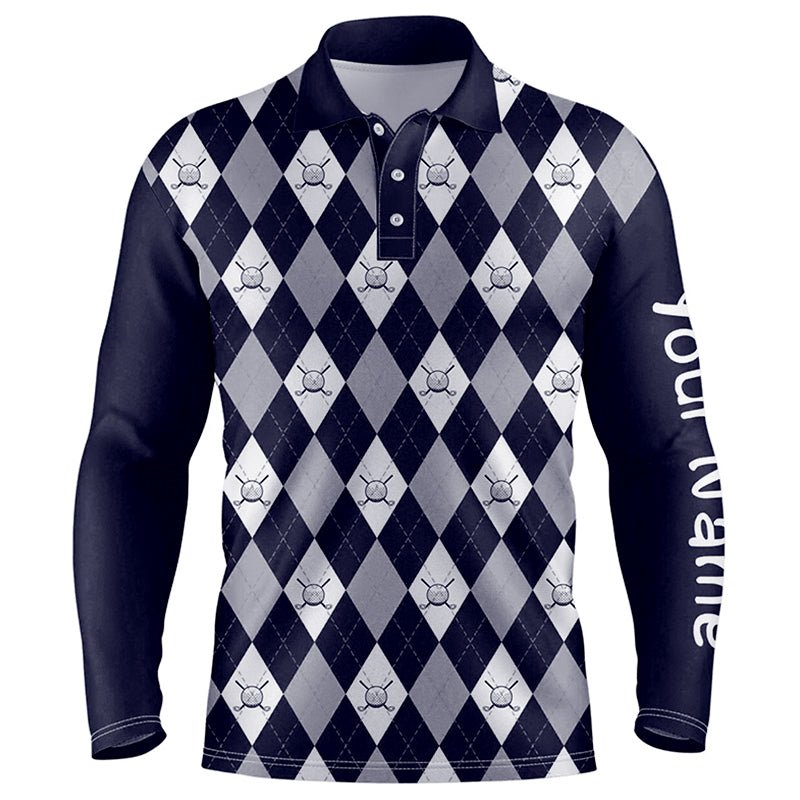 Herren Golf Polo Shirt mit Navy-Blauem Argyle-Karo-Muster | Individuelle Golfbekleidung für Herren | Golfbekleidung für Männer N7423 - Climcat