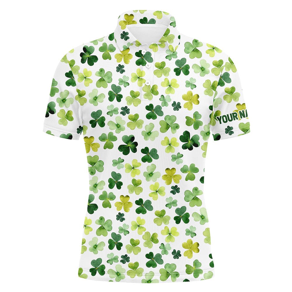 Herren Golf Polo Shirt mit Wasserfarbe Grünes Kleeblatt St. Patrick's Day | Personalisierter Name | Golfshirts für Männer L1259 - Climcat