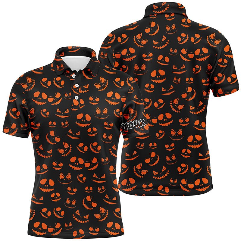 Herren Golf Polo-Shirt Orange Schwarz Halloween-Hintergrund Individuelle Golfbekleidung für Herren N6152 - Climcat