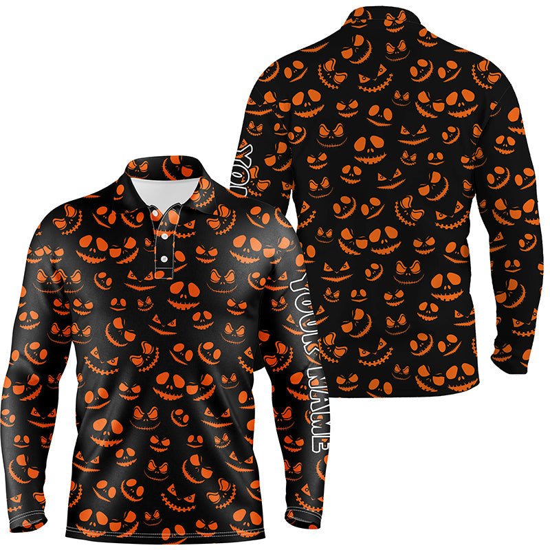 Herren Golf Polo-Shirt Orange Schwarz Halloween-Hintergrund Individuelle Golfbekleidung für Herren N6152 - Climcat