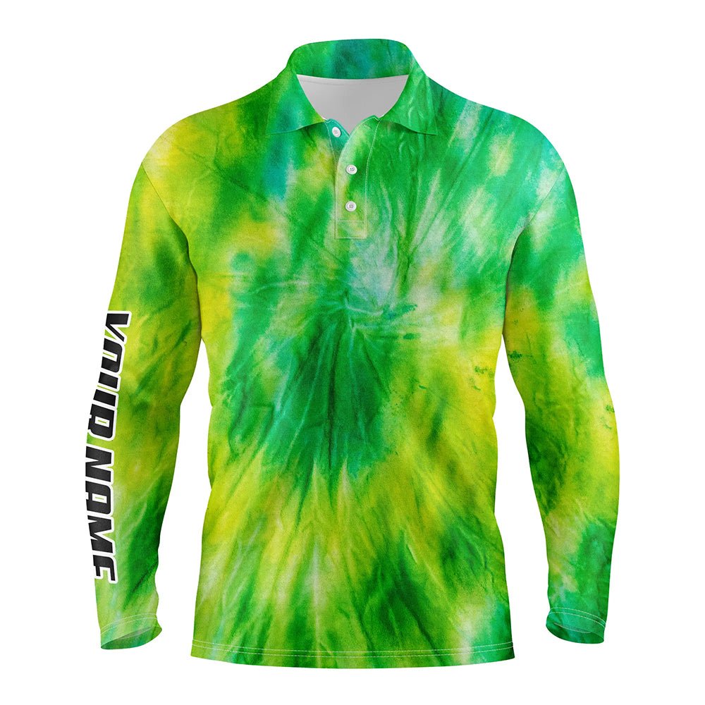 Herren Golf Polo Shirts Gelb Grün Tie-Dye-Muster Maßgeschneidertes Muster Golfshirt für Herren, Golfoberteile Herren N5647 - Climcat