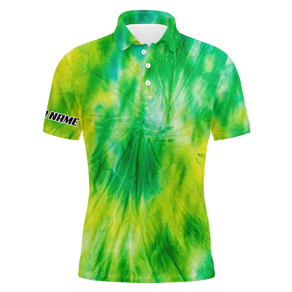 Herren Golf Polo Shirts Gelb Grün Tie-Dye-Muster Maßgeschneidertes Muster Golfshirt für Herren, Golfoberteile Herren N5647 - Climcat