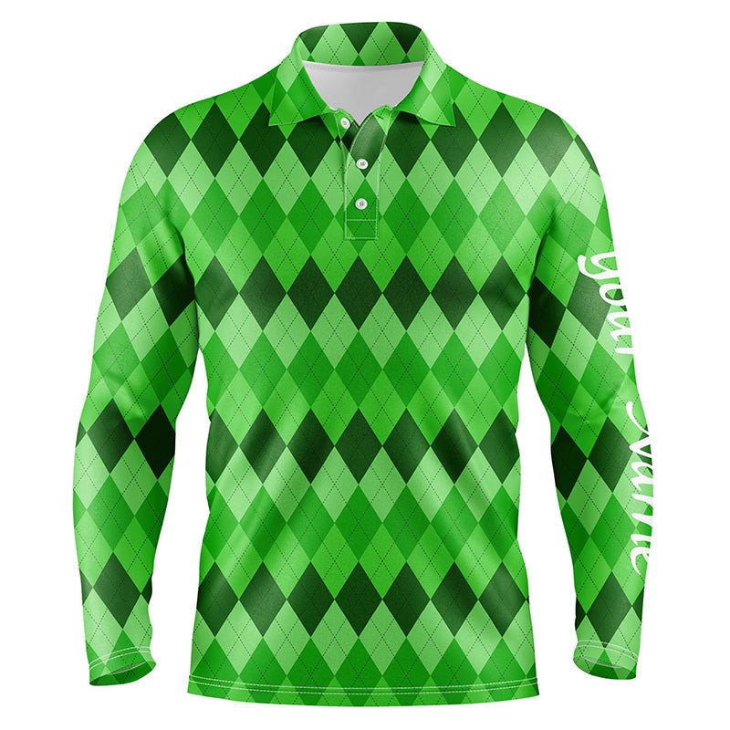 Herren Golf Polo Shirts Grün mit Argyle-Muster | Maßgeschneiderte Team Golf Polos für Männer | St. Patrick's Day Special N4725 - Climcat