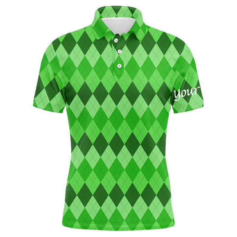 Herren Golf Polo Shirts Grün mit Argyle-Muster | Maßgeschneiderte Team Golf Polos für Männer | St. Patrick's Day Special N4725 - Climcat