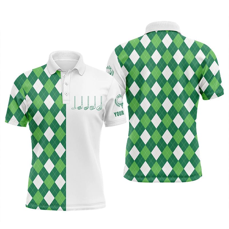 Herren Golf Polo Shirts Grün und Weiß Argyle Karomuster Maßgeschneiderte Herren Golfbekleidung N5019 - Climcat