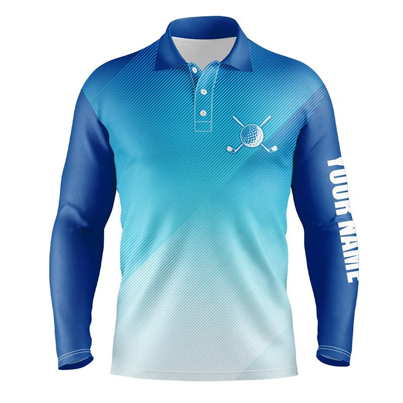 Herren Golf Polo Shirts in Blau mit individuellem Muster - Sportliche Golfbekleidung für Männer T111 - Climcat