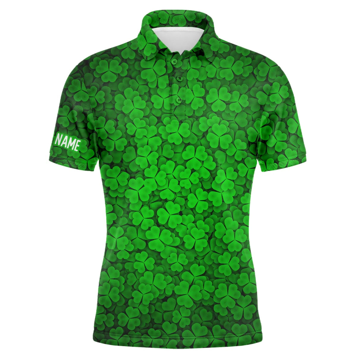 Herren Golf Polo Shirts in Grün mit Kleeblatt St. Patrick's Day Muster - Personalisierte Team Golf Polos N4762 - Climcat