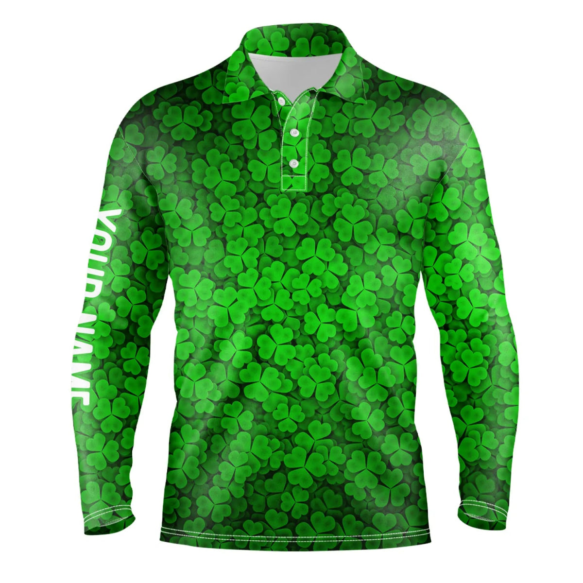 Herren Golf Polo Shirts in Grün mit Kleeblatt St. Patrick's Day Muster - Personalisierte Team Golf Polos N4762 - Climcat