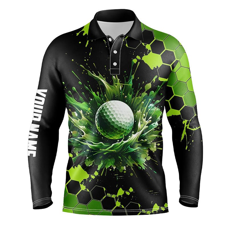 Herren Golf Polo Shirts in individuellem Schwarz und Grün, Wasserfarben Golf Oberteile für Männer, Geschenk für Golf Liebhaber N7292 - Climcat