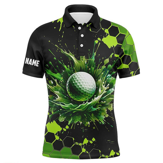 Herren Golf Polo Shirts in individuellem Schwarz und Grün, Wasserfarben Golf Oberteile für Männer, Geschenk für Golf Liebhaber N7292 - Climcat