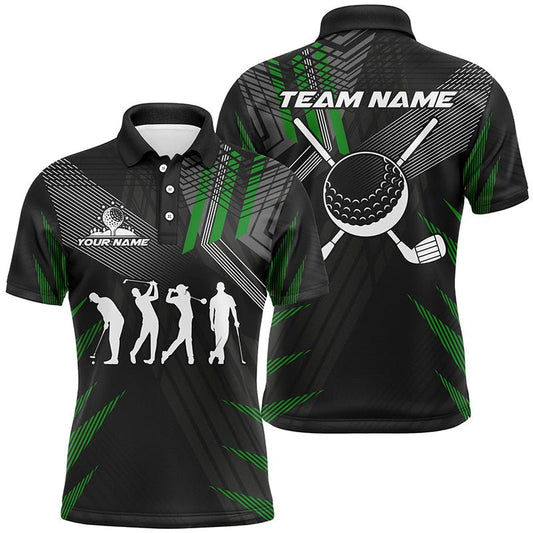 Herren Golf Polo Shirts in Schwarz und Grün, individuell gestaltet mit Golfclubs, Team Golfbekleidung für Herren N7429 - Climcat