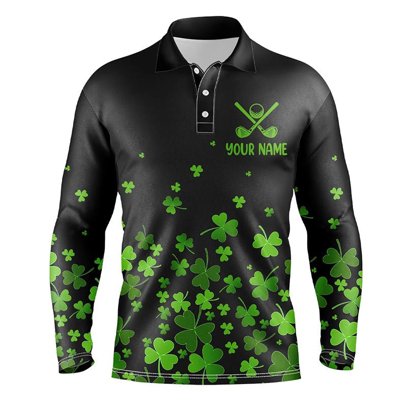 Herren Golf Polo Shirts individuell gestaltet grünes Kleeblatt St. Patrick's Day schwarzes Muster Golf Poloshirt für Männer N7183 - Climcat