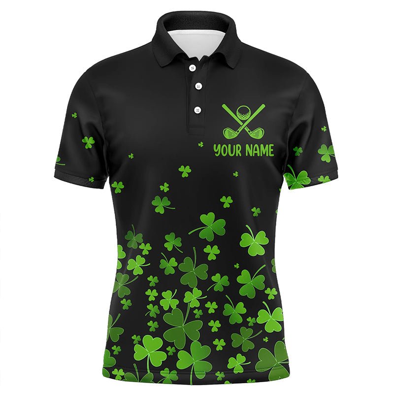 Herren Golf Polo Shirts individuell gestaltet grünes Kleeblatt St. Patrick's Day schwarzes Muster Golf Poloshirt für Männer N7183 - Climcat