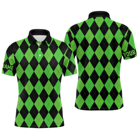 Herren Golf Polo Shirts individuell gestaltet mit grünem und schwarzem Argyle-Karo-Muster Golfbekleidung für Männer N7184 - Climcat