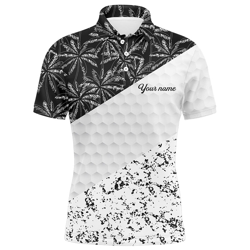 Herren Golf Polo Shirts individuell gestaltet Schwarz mit tropischem Palmenbaum Weiß Golfshirt, Golfbekleidung für Herren N7116 - Climcat