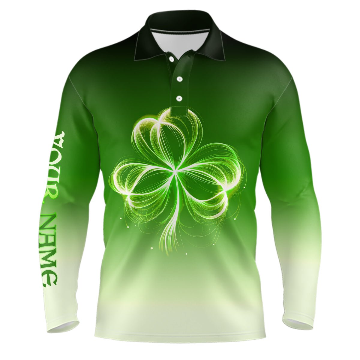 Herren Golf Polo Shirts individuelles grünes Farbverlauf Licht Kleeblatt St. Patrick's Day Golfbekleidung N7198 - Climcat