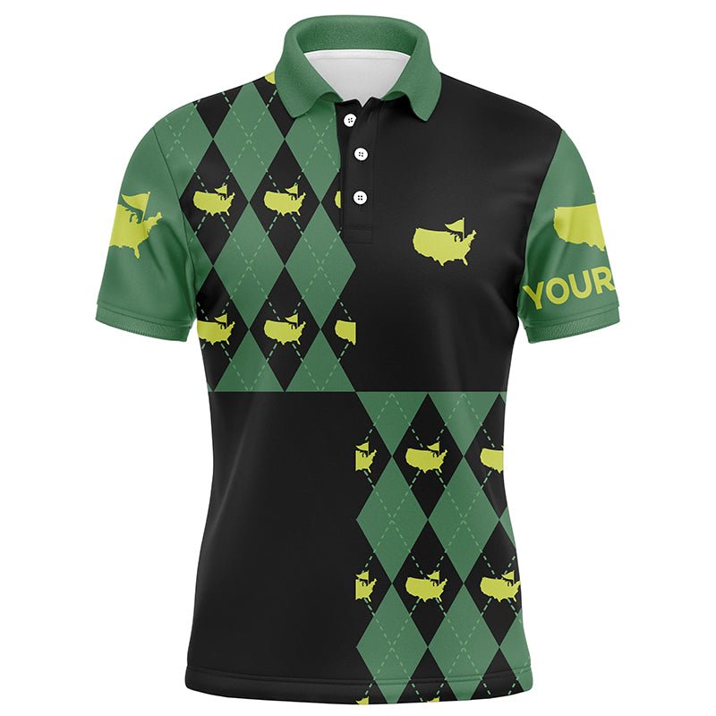 Herren Golf Polo Shirts individuelles grünes und schwarzes Argyle-Muster Golfoberteil für Herren, coolste Poloshirts N7202 - Climcat