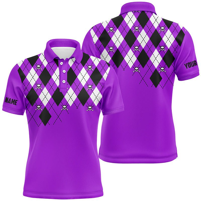 Herren Golf Polo Shirts Lila Argyle Karo Golf Totenkopf Muster Individuelle Herren Lila Golf Tops N7213 - Climcat