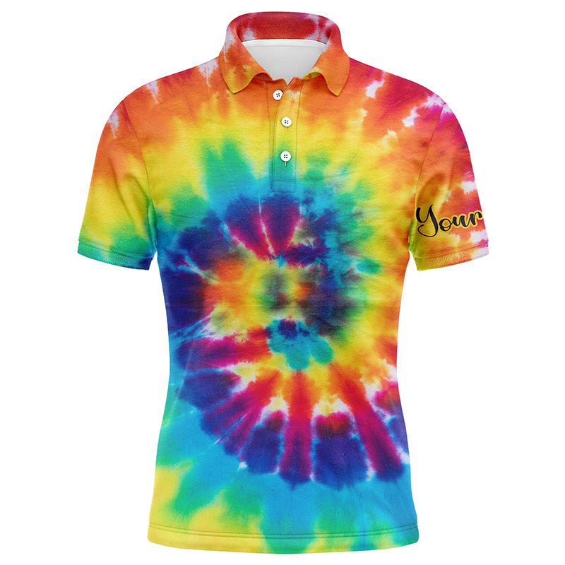 Herren Golf Polo Shirts mit farbenfrohem Tie-Dye-Hintergrund, personalisiertes Golfshirt, Golfgeschenk N4074 - Climcat