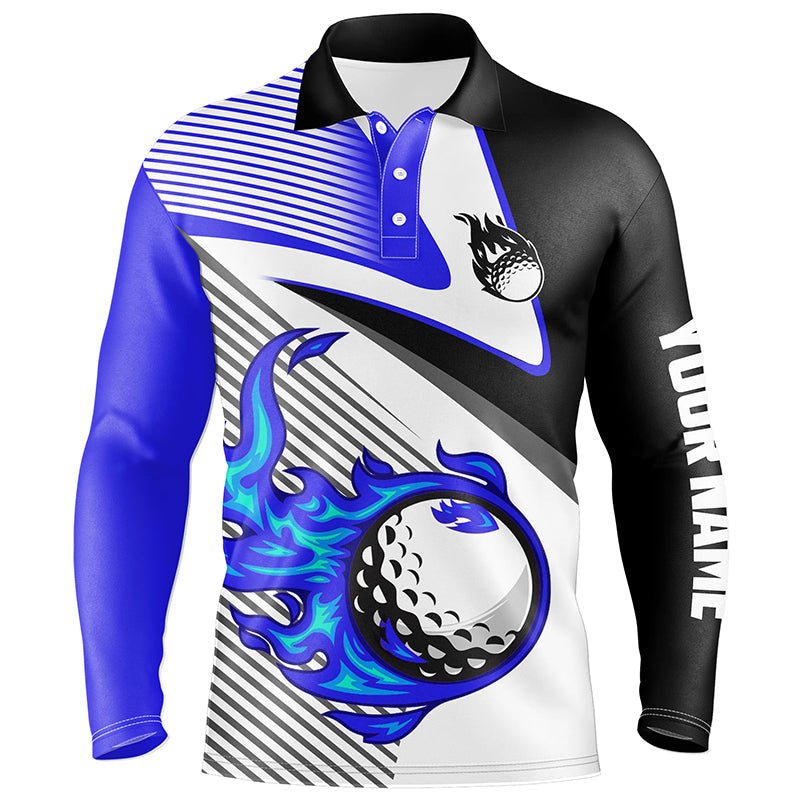 Herren Golf Polo Shirts mit individuellem Design - Golfball Feuer Golfbekleidung für Männer, einzigartige Golfgeschenke | Blau N7520 - Climcat