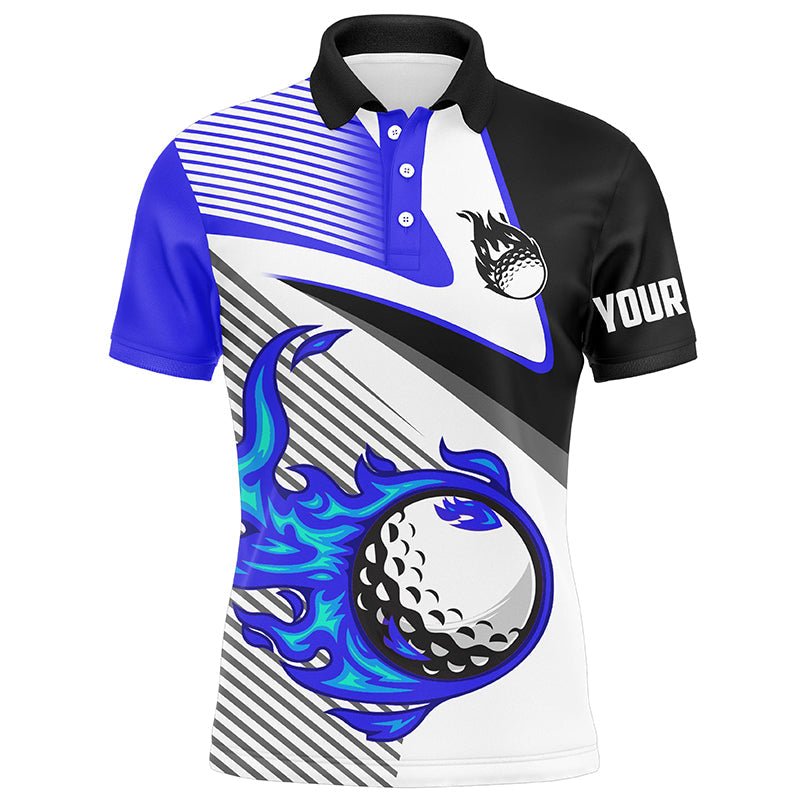 Herren Golf Polo Shirts mit individuellem Design - Golfball Feuer Golfbekleidung für Männer, einzigartige Golfgeschenke | Blau N7520 - Climcat