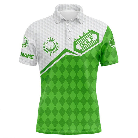 Herren Golf Polo Shirts mit individuellem grünem Argyle-Muster und weißem Golfball - Team Golfbekleidung für Herren N7438 - Climcat