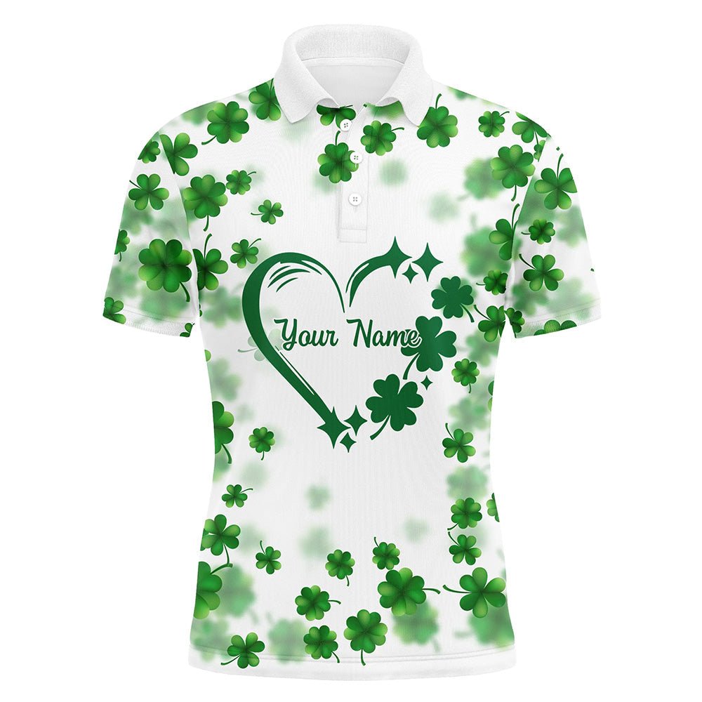 Herren Golf Polo Shirts mit individuellem grünem Kleeblatt-Herzmuster für den St. Patrick's Day - Herren Golf Poloshirt N7197 - Climcat