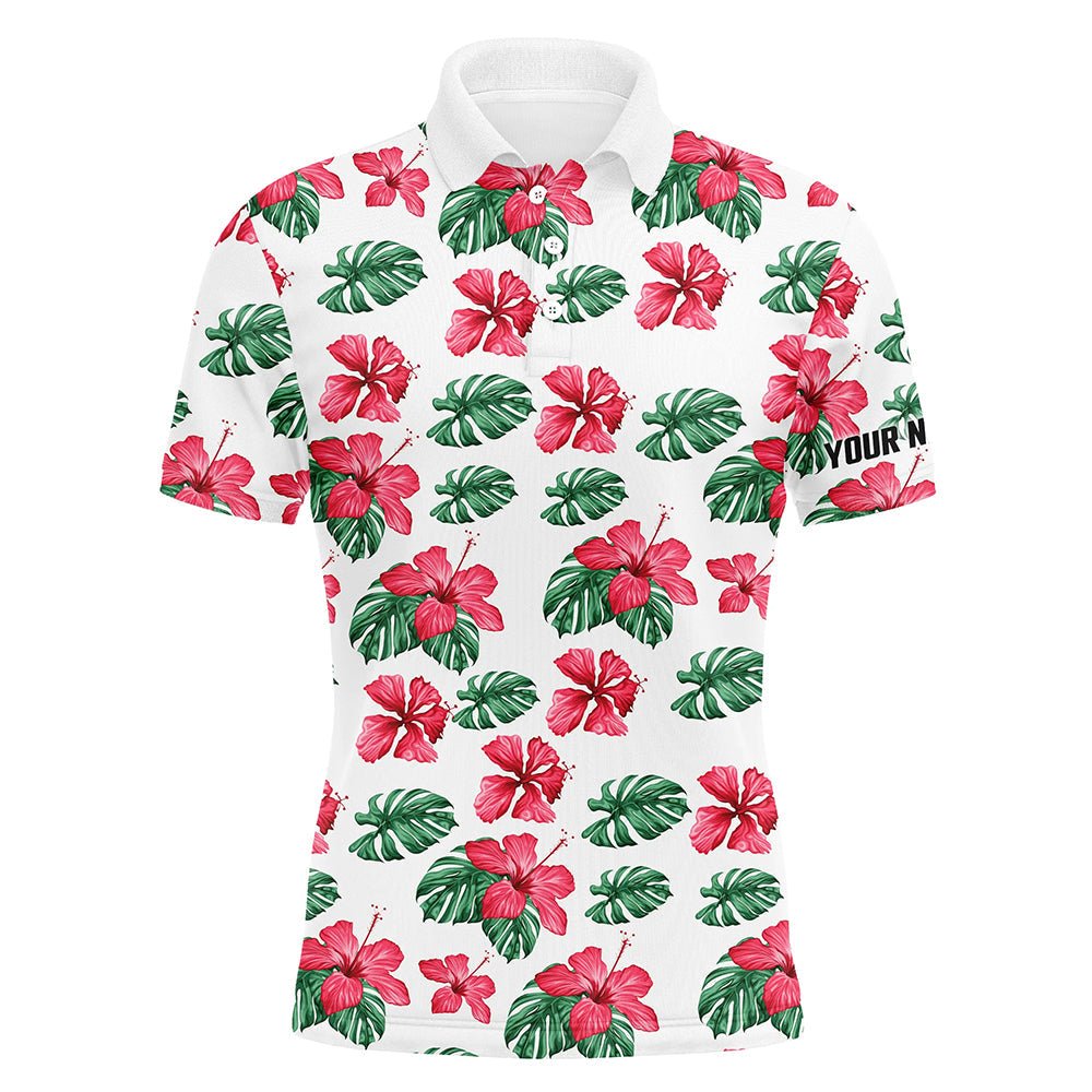 Herren Golf Polo Shirts mit individuellem grünem tropischem Muster Hibiskusblumen Golf Tops für Herren N7131 - Climcat