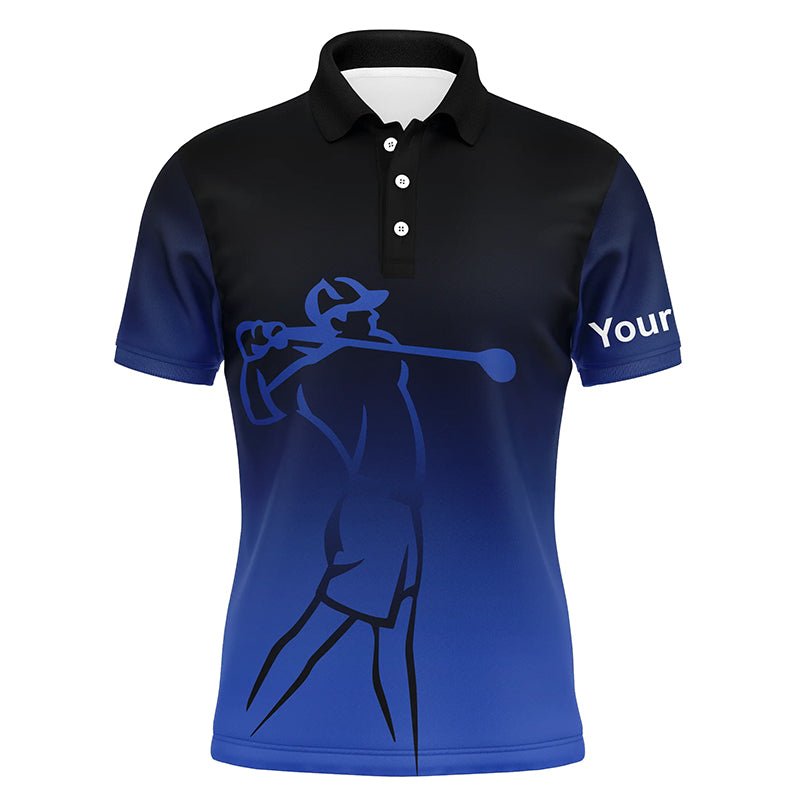 Herren Golf Polo Shirts mit individuellem Namen, blauer Farbverlauf Golfbekleidung, die coolsten Poloshirts für Herren N7145 - Climcat