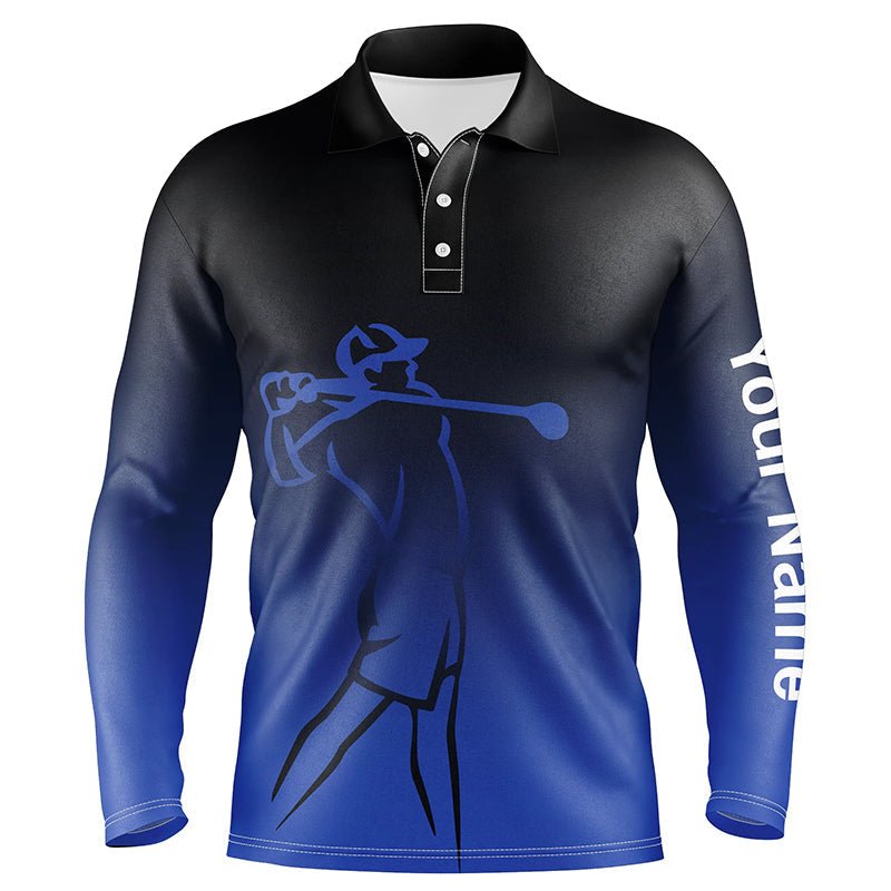 Herren Golf Polo Shirts mit individuellem Namen, blauer Farbverlauf Golfbekleidung, die coolsten Poloshirts für Herren N7145 - Climcat