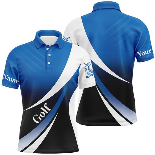 Herren Golf Polo Shirts mit individuellem Namen, in Blau und Weiß, Golfshirt, Turnier Golf Oberteile für Herren N5518 - Climcat