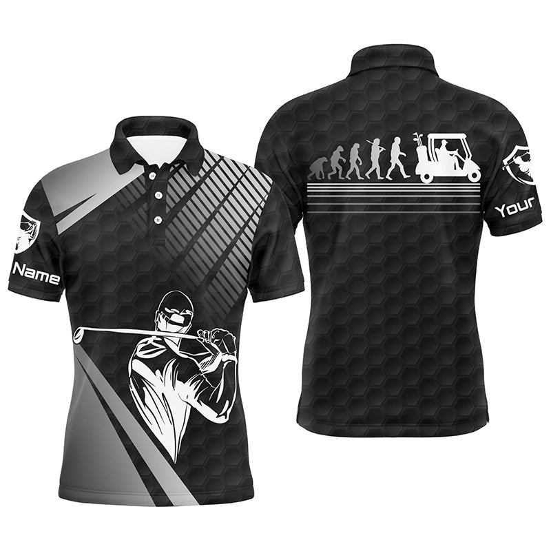 Herren Golf Polo Shirts mit individuellem Namen, Schwarz Golf Evolution Herren Golfoberteil, Lustige Golf Polo Shirts für Herren N4698 - Climcat