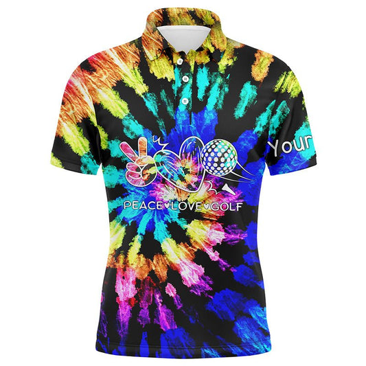 Herren Golf Polo Shirts mit Tie-Dye-Muster, individuell gestaltet mit Peace Love Golf, personalisiertes Golfshirt für Männer N7037 - Climcat