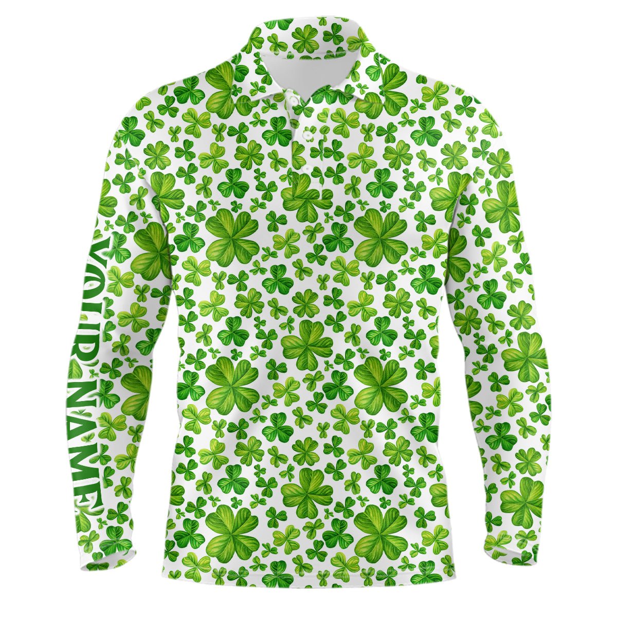 Herren Golf Polo Shirts mit Wasserfarben Grün Kleeblatt St. Patrick's Day Muster - Maßgeschneiderte Golf Polos N7181 - Climcat