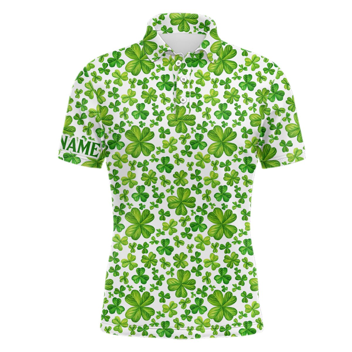 Herren Golf Polo Shirts mit Wasserfarben Grün Kleeblatt St. Patrick's Day Muster - Maßgeschneiderte Golf Polos N7181 - Climcat