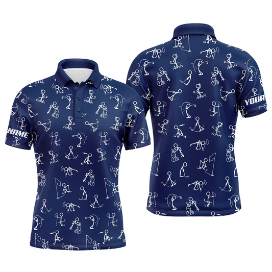 Herren Golf Polo UPF Shirts mit individuellem Namen Lustiges Golfmuster Blaues Navy Polo Shirt Beste Herrengolfbekleidung N4844 - Climcat