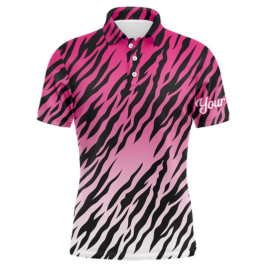 Herren Golf-Poloshirt mit pinkem Tigerstreifenmuster, individuelle Golfbekleidung für Männer, beste Golfgeschenke N7111 - Climcat