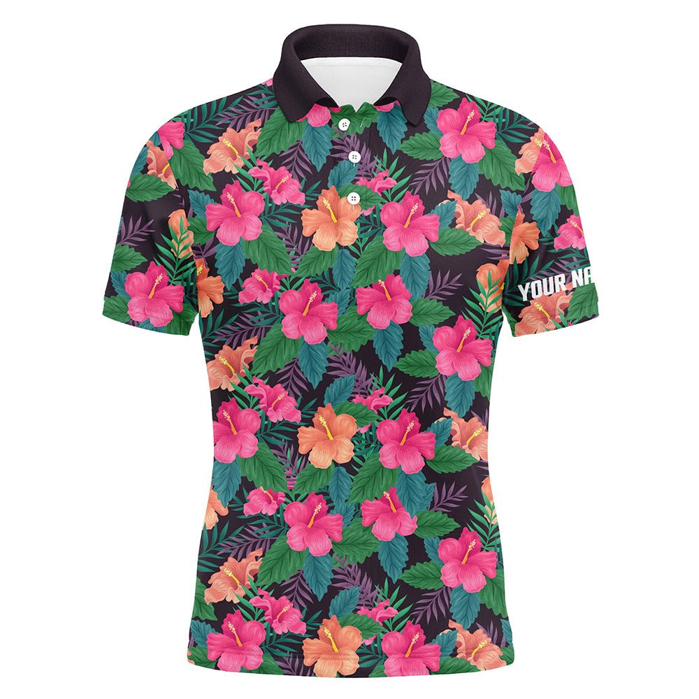 Herren Golf Poloshirts individuell gestaltet mit farbenfrohem Hibiskusblumen-Tropenmuster - Golfoberteile für Herren N7133 - Climcat