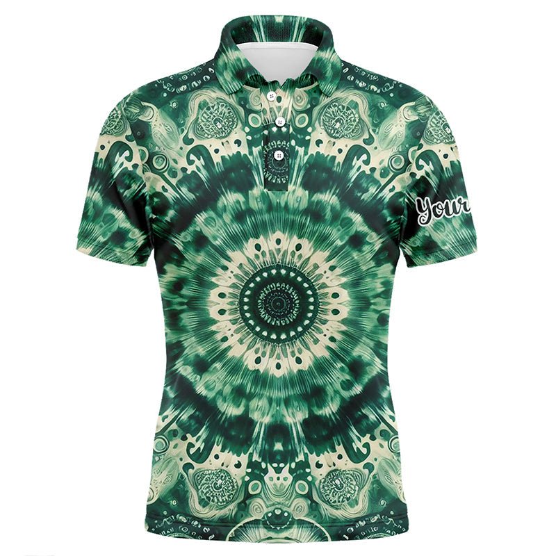 Herren Golf Poloshirts, individuelle Herren Golf Tops mit grünem Tie-Dye-Muster, Golfoutfit für Männer N7047 - Climcat