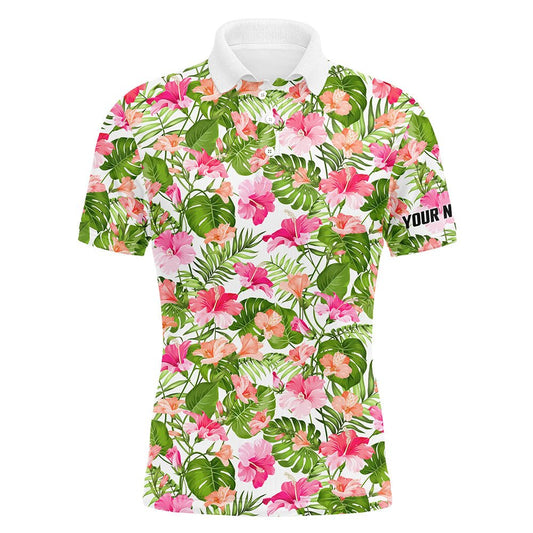 Herren Golf Poloshirts mit individuellem blühendem Hibiskus- und Palmenmuster - Golfoberteile für Herren N7129 - Climcat