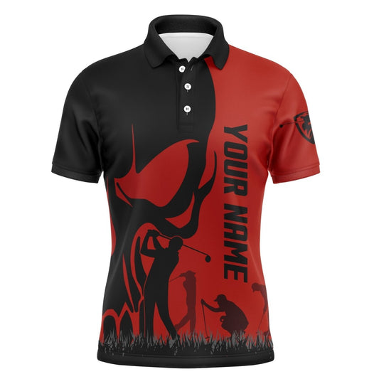 Herren Golf Poloshirts mit individuellem Namen und Skull-Design in Schwarz | Golfbekleidung für Herren | Rot N4571 - Climcat