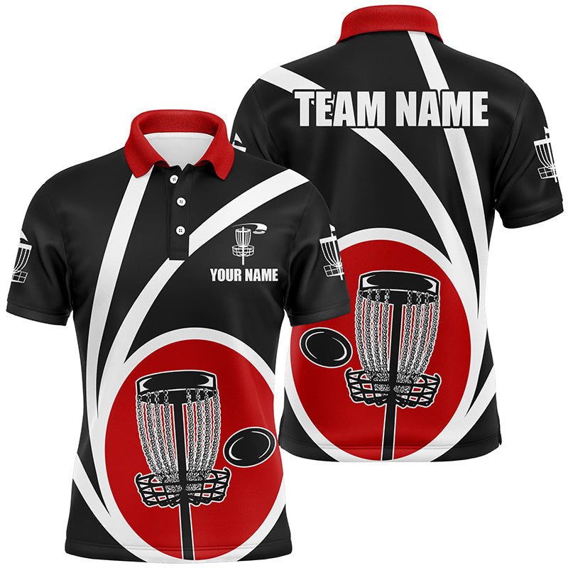 Individuell gestaltete schwarze rote Herren Disc Golf Polo Shirts - Cooles Disc Golf Shirt für das männliche Team - Disc Golf Geschenke L1244 - Climcat