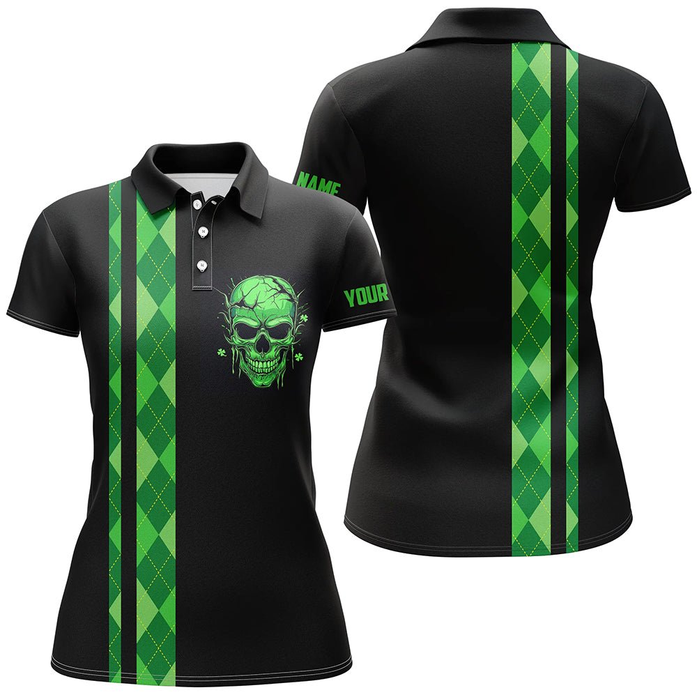 Individuelle grüne Argyle-Karo-Skull Damen Golf Polo Shirts, maßgeschneiderte schwarze Golfbekleidung für Damen N7269 - Climcat