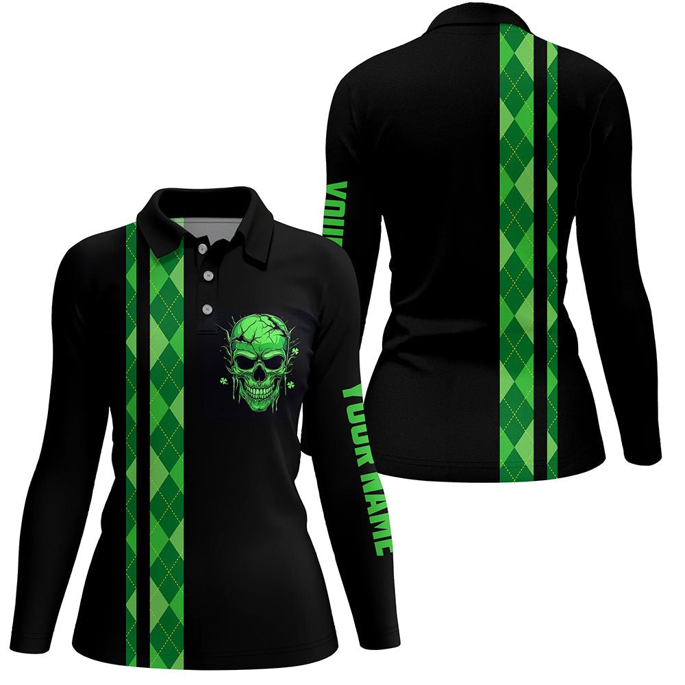 Individuelle grüne Argyle-Karo-Skull Damen Golf Polo Shirts, maßgeschneiderte schwarze Golfbekleidung für Damen N7269 - Climcat